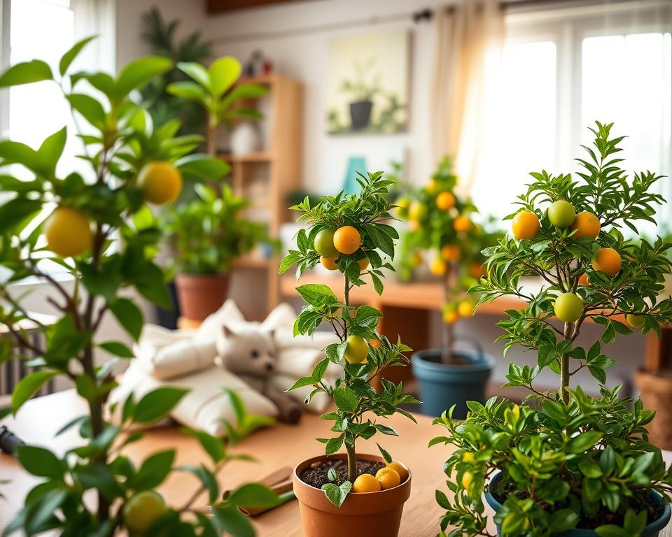 Growing dwarf fruit trees inside